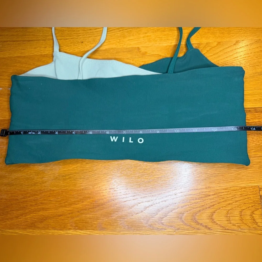 WILO Melbourne Asymmetrical Sports Bra Womens Large Green Ribbed Activewear - Picture 4 of 6
